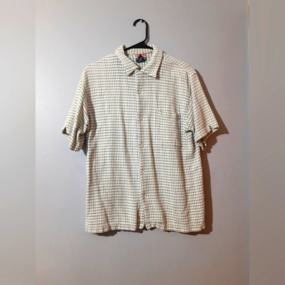 Free People Cream and Brown Checked Short Sleeve Button-Down Shirt